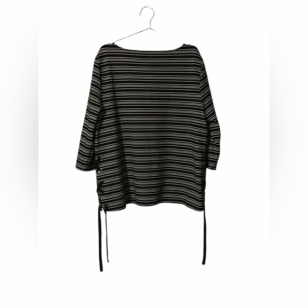 IMNYC Isaac Mizrahi Striped Tie Lace Blouse - Picture 2 of 5